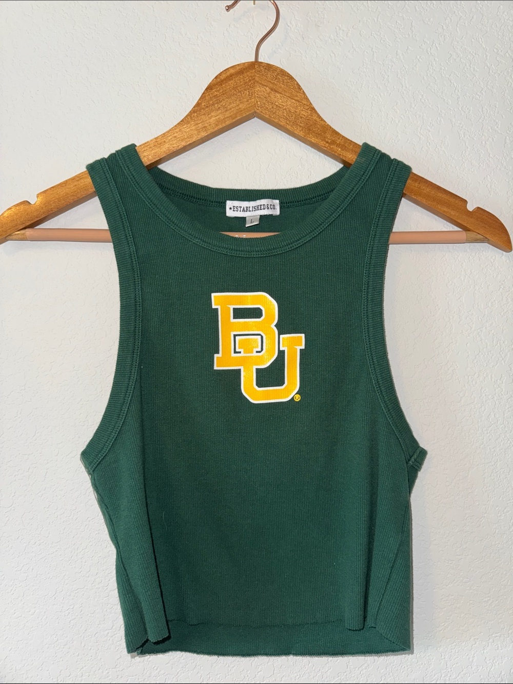 Baylor Green Ribbed Tank with BU Logo